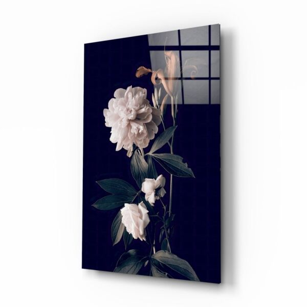 Beyaz Gül Cam Tablo