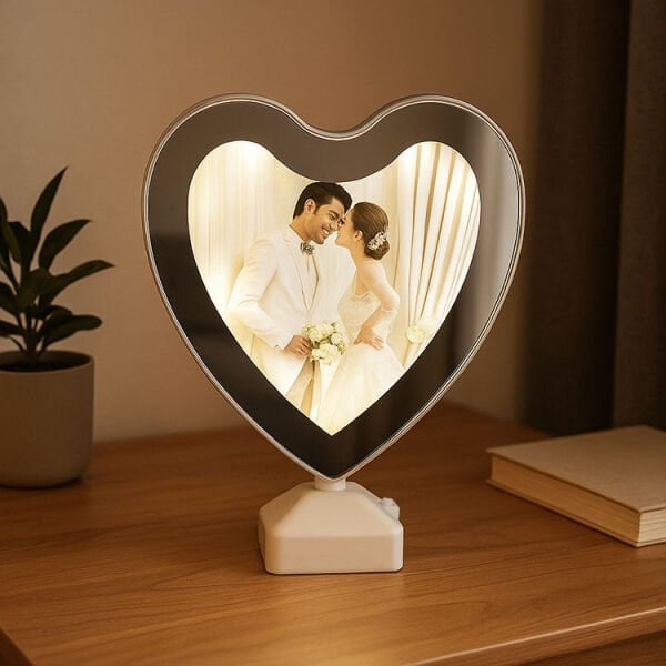 Sihirli Led Ayna Fotoğraf Çerçevesi (Kalpli) 18x23 cm