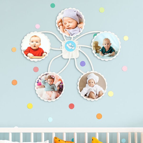 6 Fotoğraflı Hareketli Yuvarlak Duvar Çerçevesi 55x60 cm