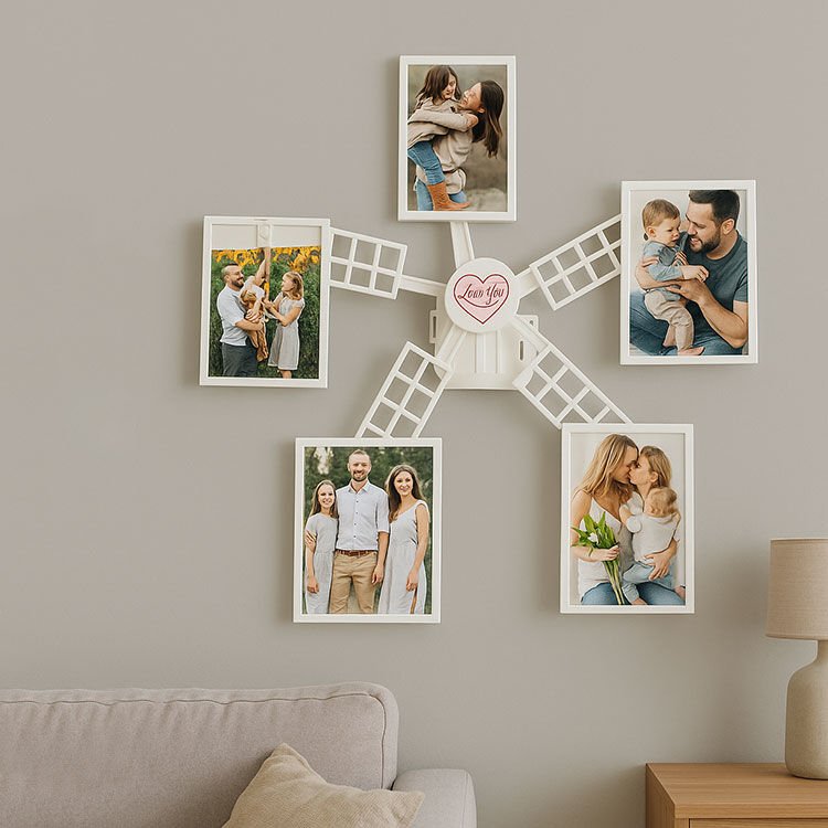 6 Fotoğraflı Hareketli Değirmen Duvar Çerçevesi 55x60 cm