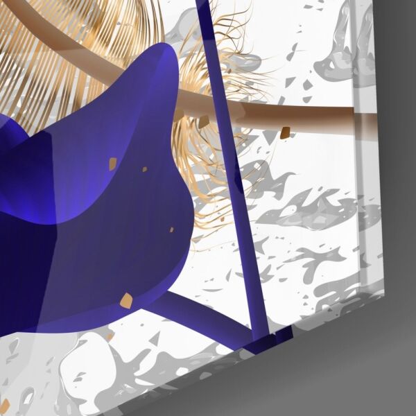 Lacivert Yapraklar Cam Tablo