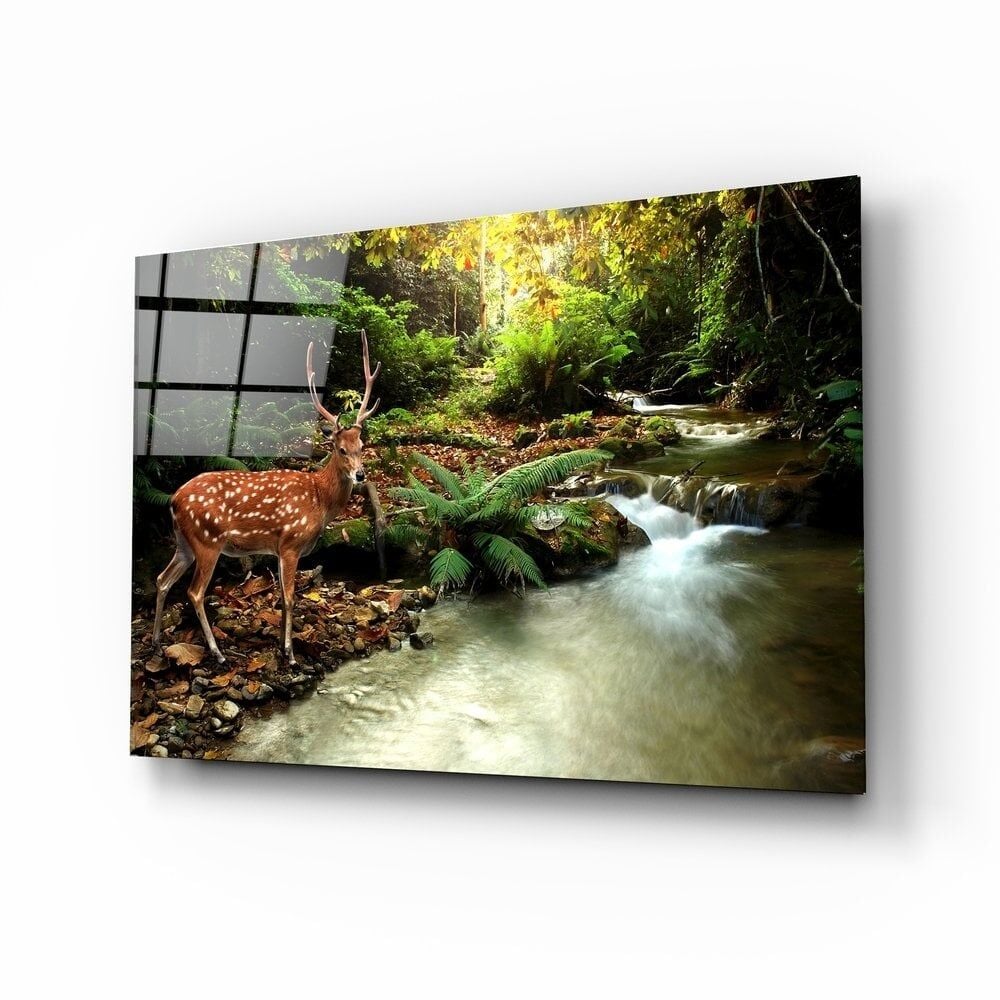 Ormandaki Geyik Cam Tablo