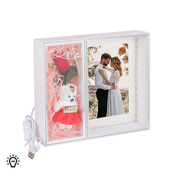 3D Led Işıklı Ayıcıklı Fotoğraf Çerçevesi 28x23 cm