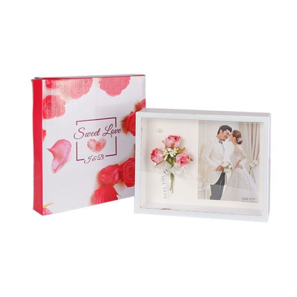 3D Ledli Çiçek Buketli Fotoğraf Çerçevesi 24x19 cm