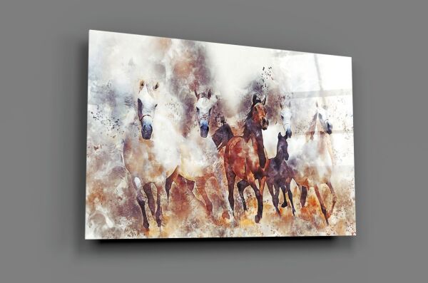 Koşan Atlar Cam Tablo