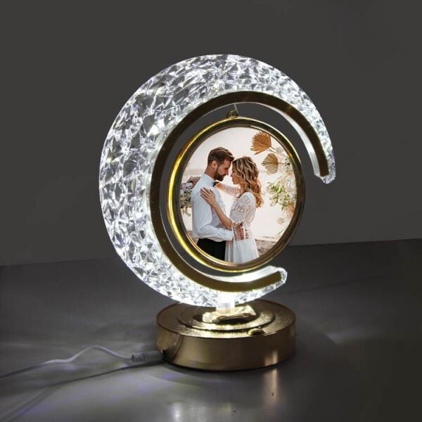 Ledli Kristal Hilal Fotoğraf Çerçevesi Yuvarlak 21x25 cm