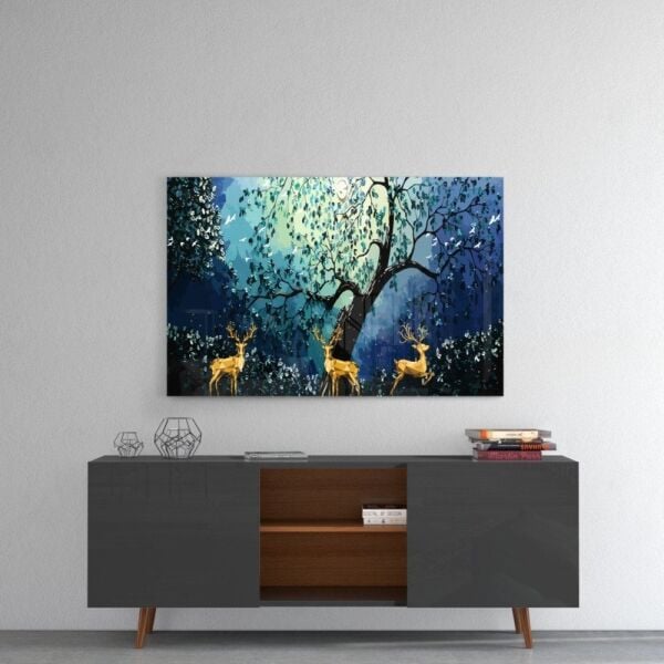 Altın Geyikler Cam Tablo