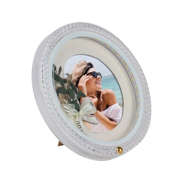 Ledli Yuvarlak Çiçek Buketli Fotoğraf Çerçevesi 23x23 cm