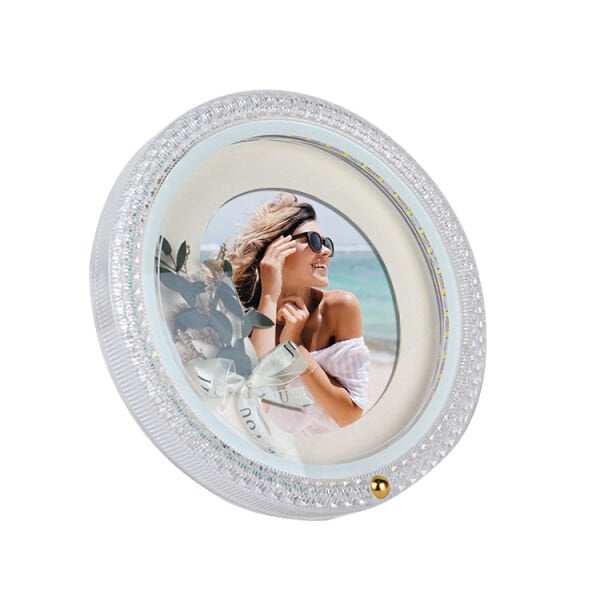 Ledli Yuvarlak Çiçek Buketli Fotoğraf Çerçevesi 23x23 cm