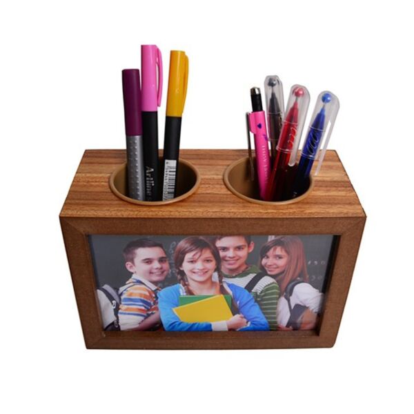 Ahşap Çift Taraflı Kalemlik Fotoğraf Çerçevesi