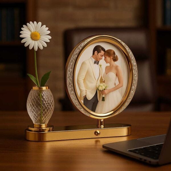 Ledli Kristal Vazolu Fotoğraf Çerçevesi 25x28 cm