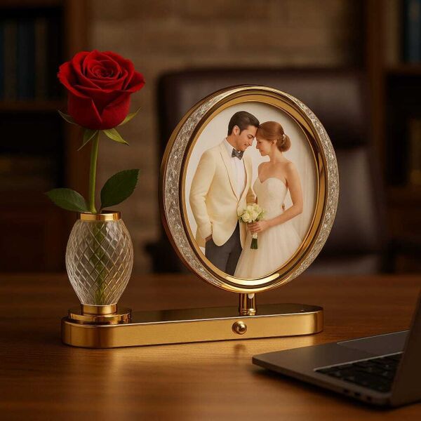 Ledli Kristal Vazolu Fotoğraf Çerçevesi 25x28 cm