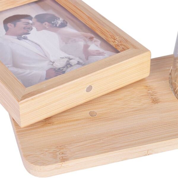 Ledli Fanuslu Mavi Güllü Ahşap Fotoğraf Çerçevesi 21x18 cm