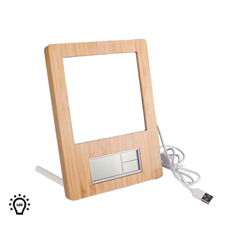Sihirli Led Ayna Bambu Fotoğraf Çerçevesi Saatli 15x20 cm