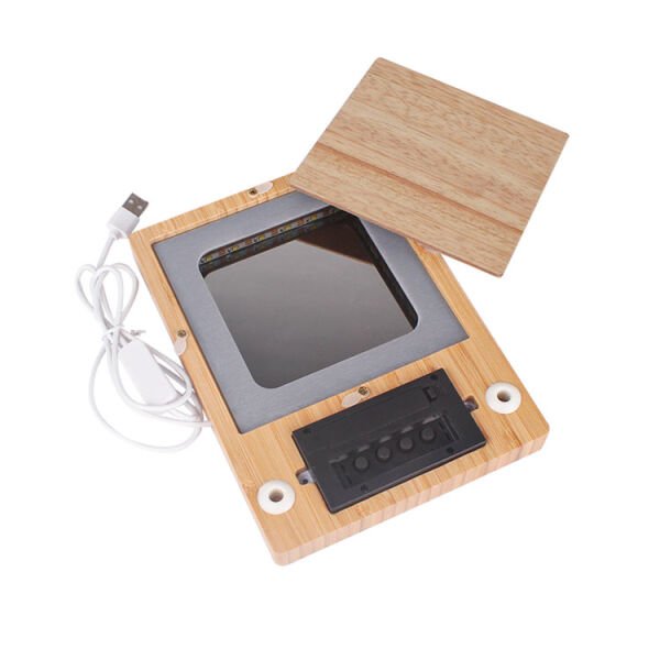 Sihirli Led Ayna Bambu Fotoğraf Çerçevesi Saatli 15x20 cm