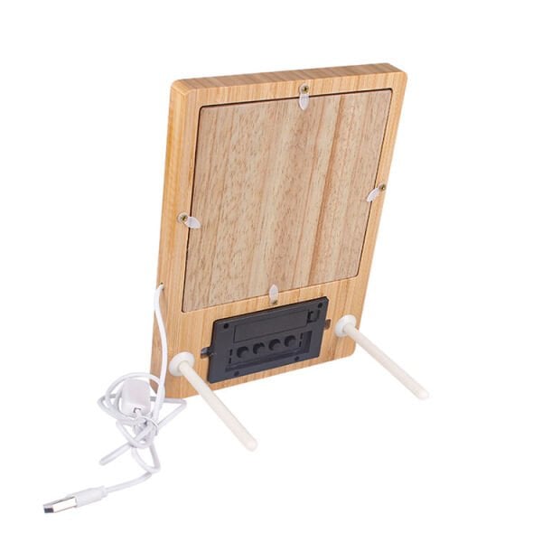 Sihirli Led Ayna Bambu Fotoğraf Çerçevesi Saatli 15x20 cm