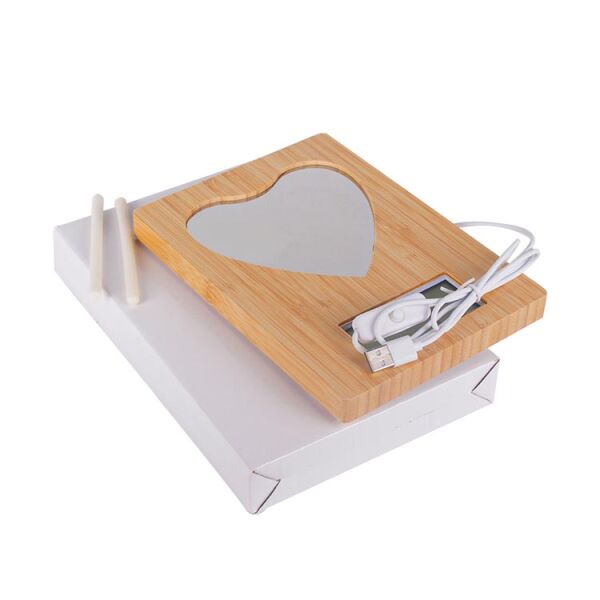 Sihirli Led Ayna Bambu Kalpli Fotoğraf Çerçevesi Saatli 15x20 cm