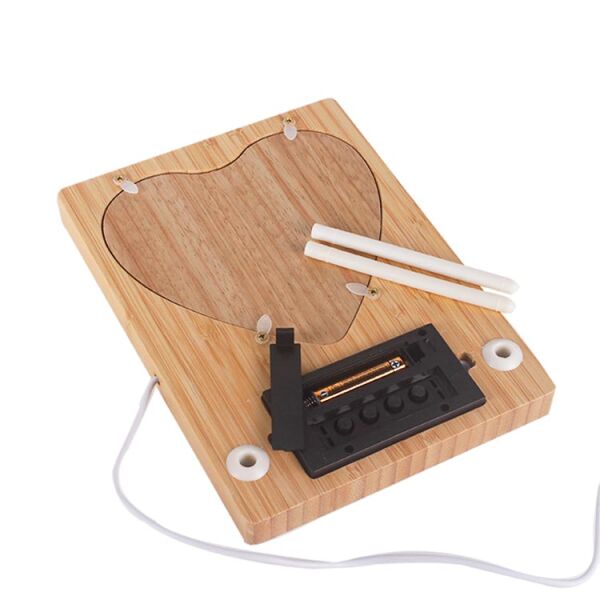 Sihirli Led Ayna Bambu Kalpli Fotoğraf Çerçevesi Saatli 15x20 cm