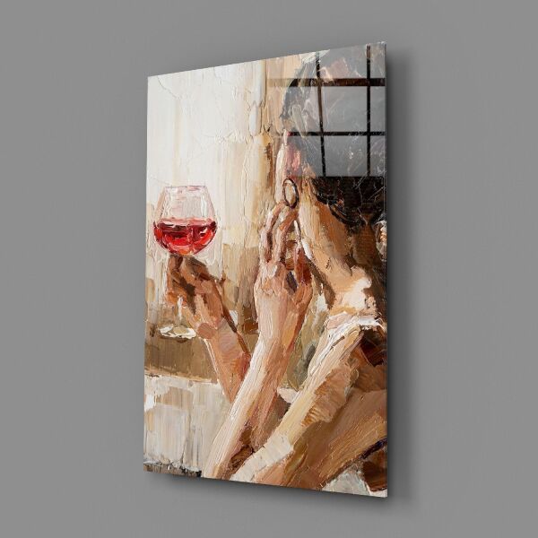 Şarap ve Kadın Cam Tablo