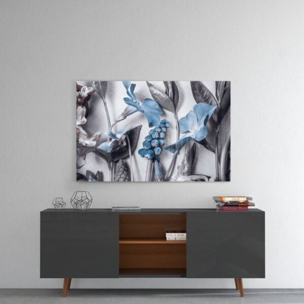Mavi Çiçekler Cam Tablo