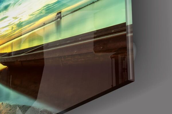 Sahilde Kayık ve Gün Batımı Cam Tablo