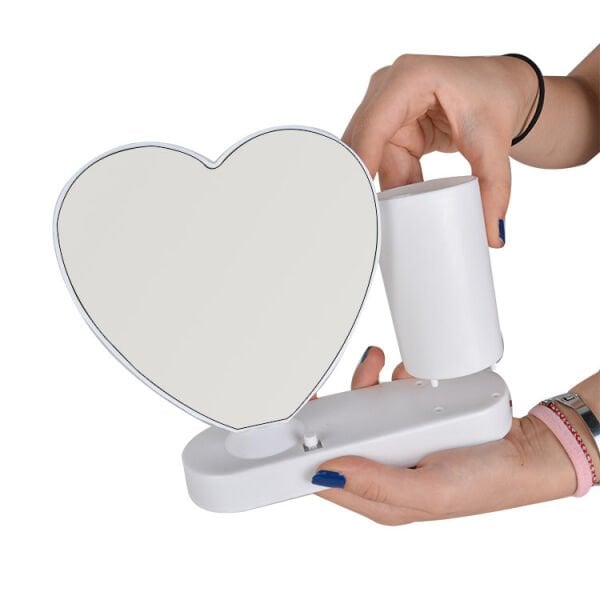 Sihirli Led Ayna Kalemlikli (Kalpli) 17x20 cm