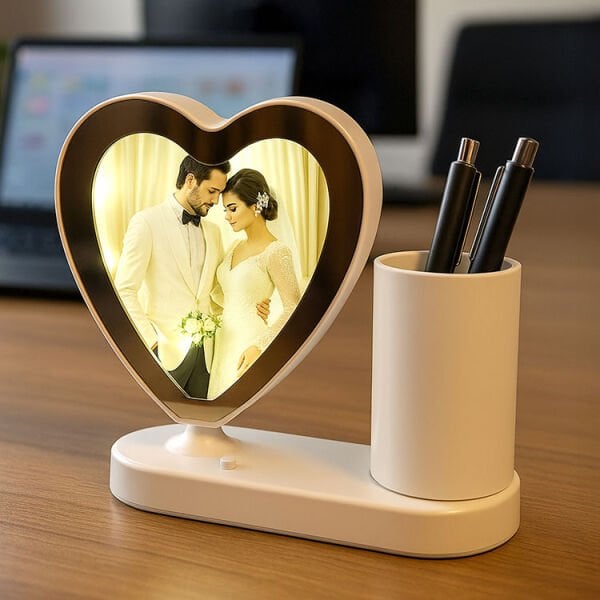 Sihirli Led Ayna Kalemlikli (Kalpli) 17x20 cm