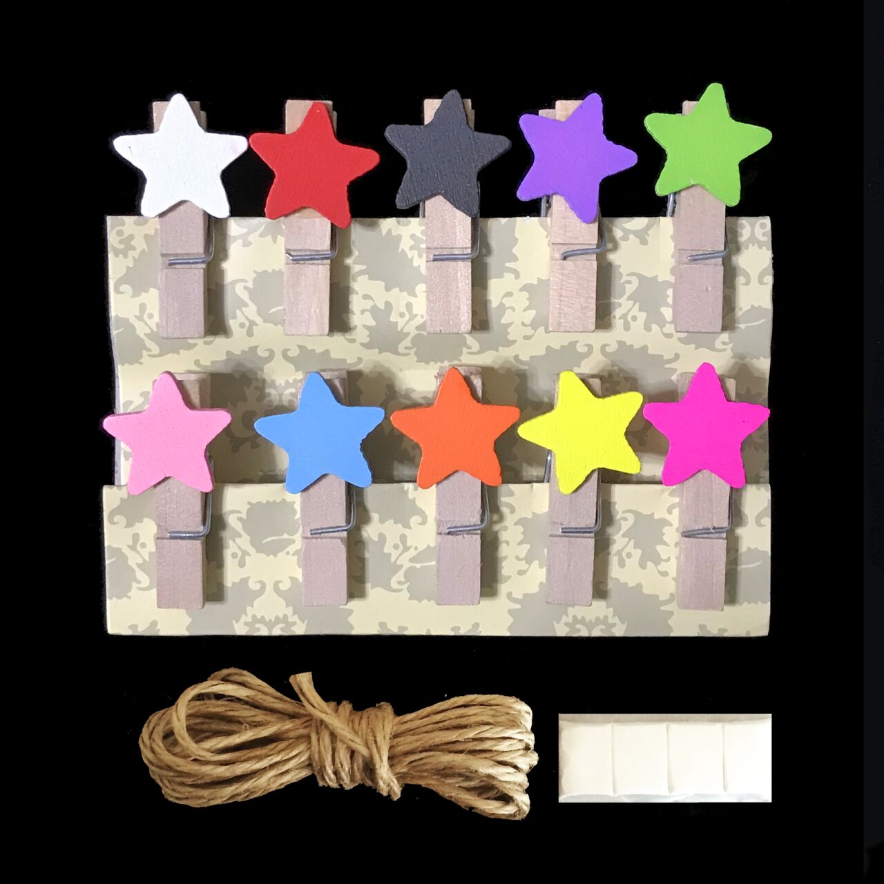 Karışık Renkli Yıldızlı Mandal Seti 10’lu (Orta Boy)