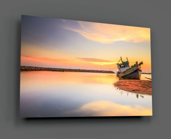 Sahilde Gemi Cam Tablo