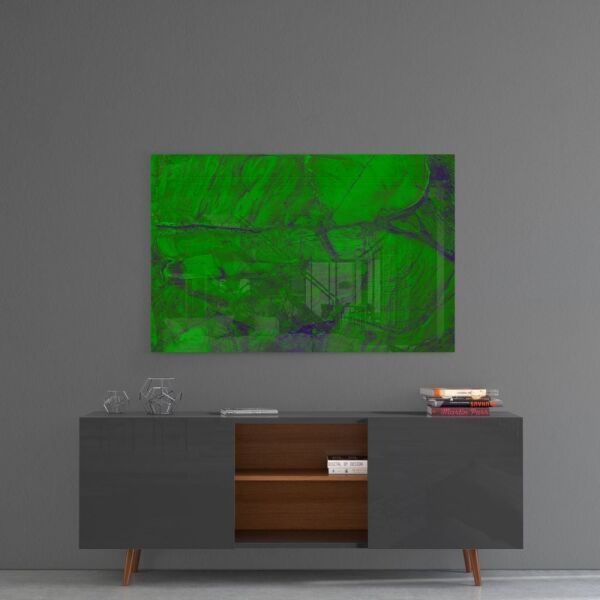 Yeşil Soyut Desen Cam Tablo