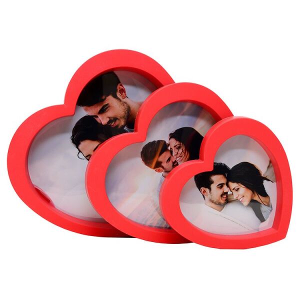 Kırmızı Kalpli Fotoğraf Çerçevesi 3'lü