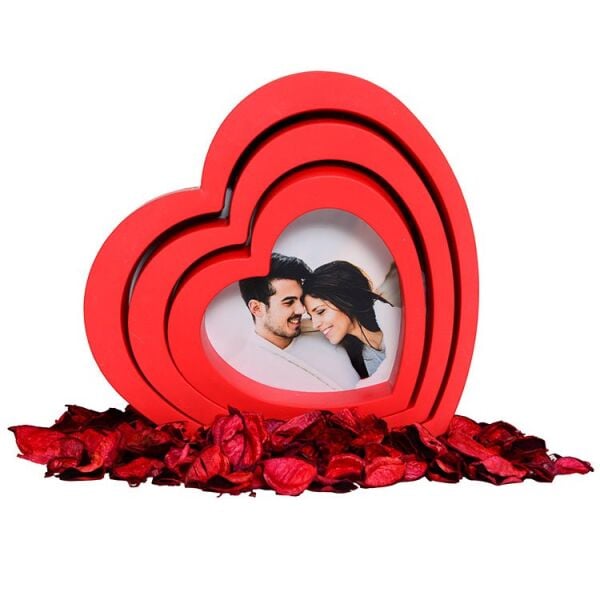 Kırmızı Kalpli Fotoğraf Çerçevesi 3'lü