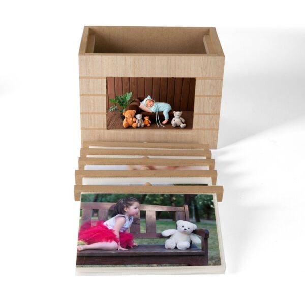 Pencereli ve Çekmeceli Ahşap Fotoğraf Albümü 100'lük 10x15