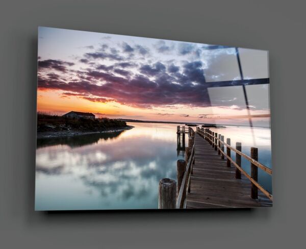 Sahilde Gün Batımı Cam Tablo No:2069