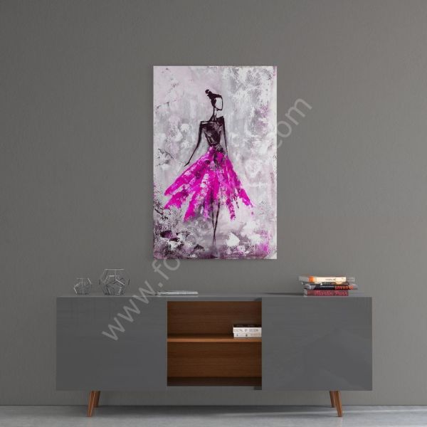 Fuşya Etekli Kadın Cam Tablo