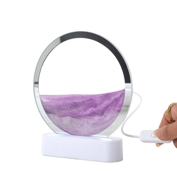 Beyaz Işıklı Dekoratif Sulu Yuvarlak Kum Saati