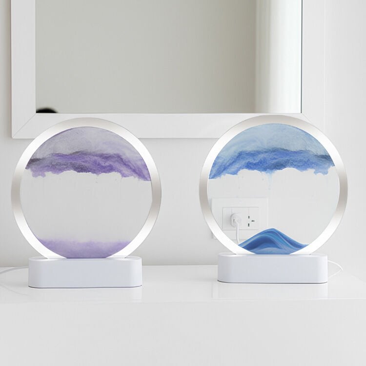 Beyaz Işıklı Dekoratif Sulu Yuvarlak Kum Saati