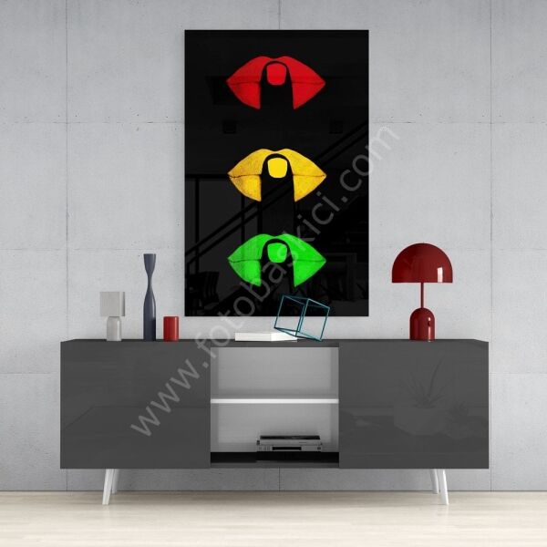 Renkli Dudaklar Cam Tablo