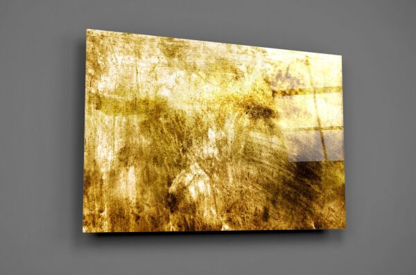 Sarı Soyut Desen Cam Tablo