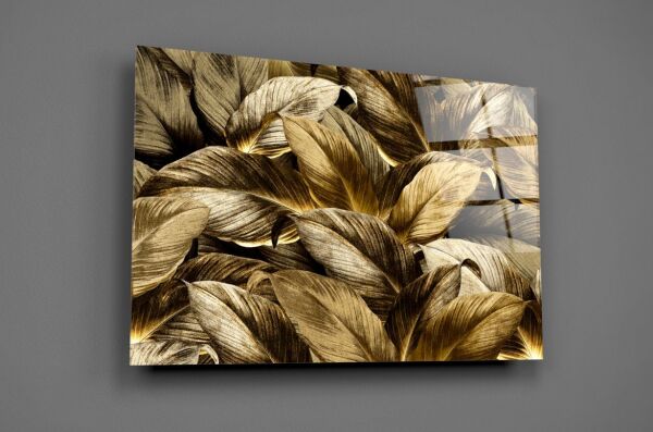 Altın Yapraklar Cam Tablo