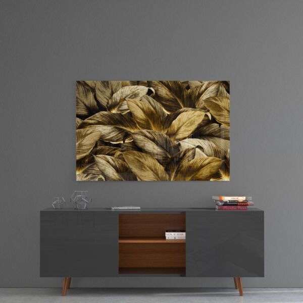 Altın Yapraklar Cam Tablo