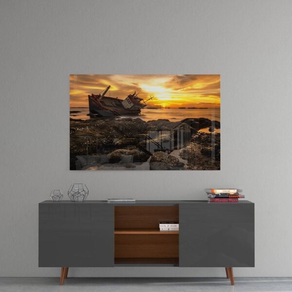 Gemi Enkazı Cam Tablo
