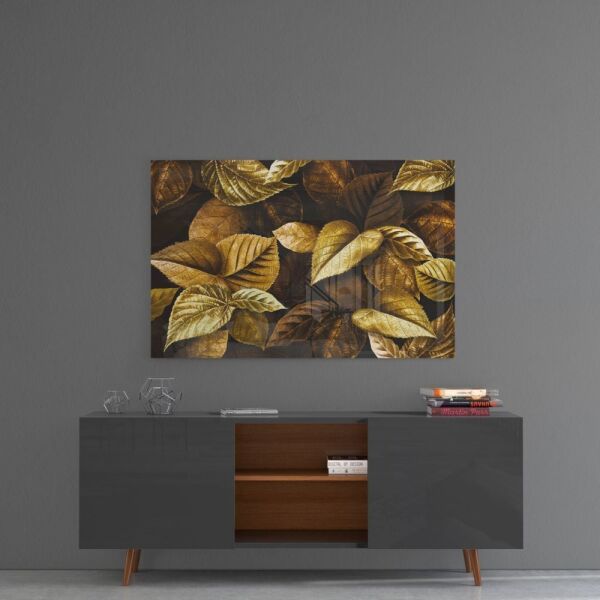 Altın Yapraklar Cam Tablo