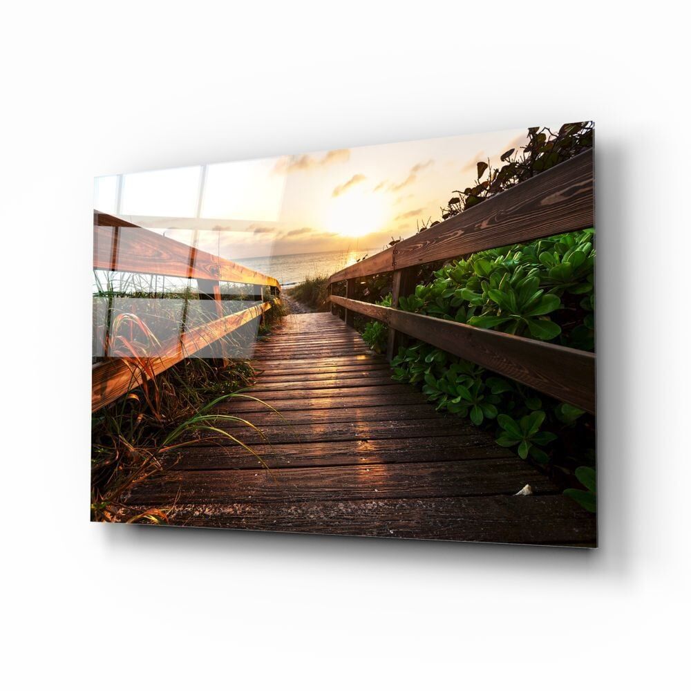 Sahilde Gün Batımı Cam Tablo No:2061