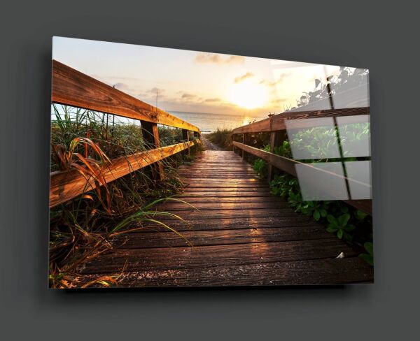 Sahilde Gün Batımı Cam Tablo No:2061