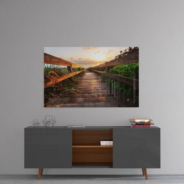 Sahilde Gün Batımı Cam Tablo No:2061