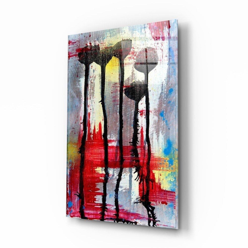 Çiçek Silüetleri Cam Tablo