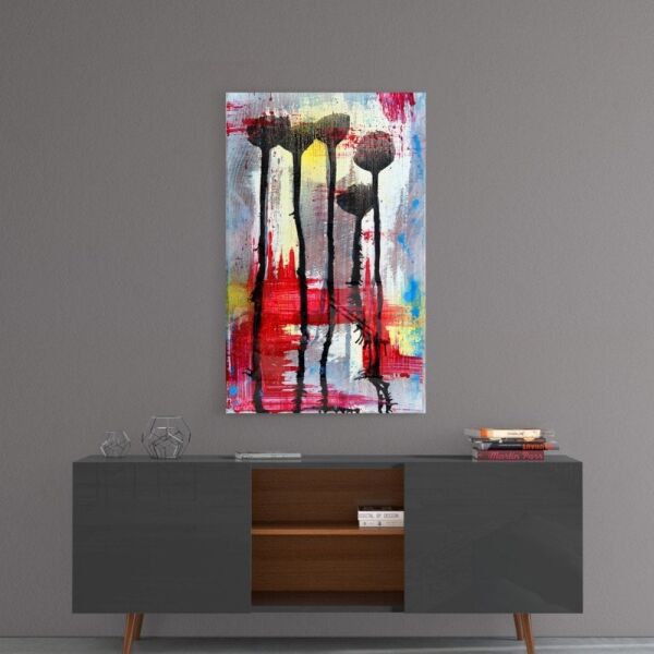 Çiçek Silüetleri Cam Tablo