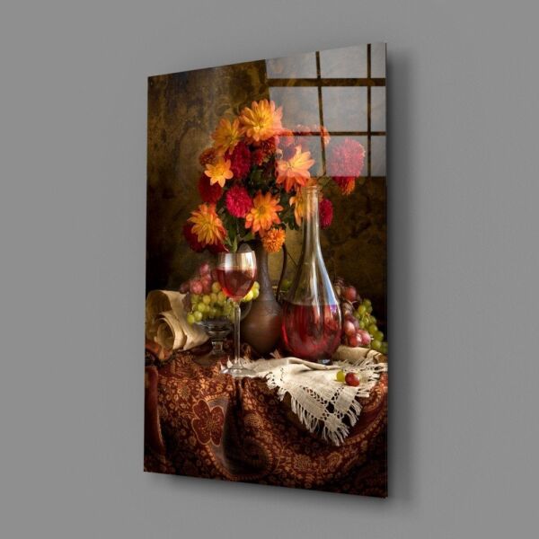 Kadeh ve Çiçekler Cam Tablo