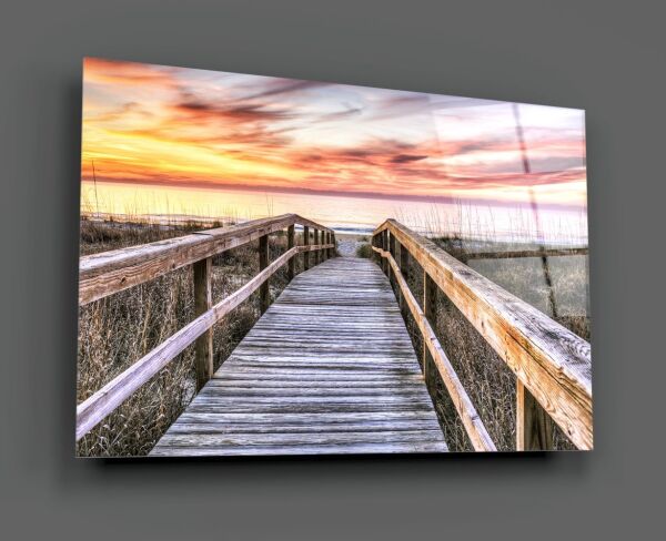 Rıhtımda Gün Batımı Cam Tablo